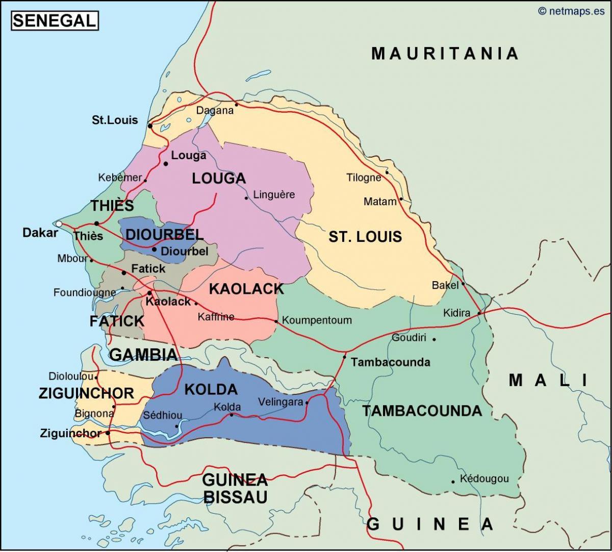 χάρτης της Σενεγάλης χώρα